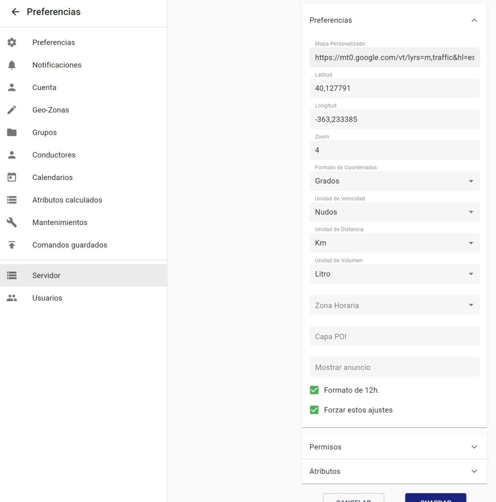 Configurar mapa personalizado en Traccar