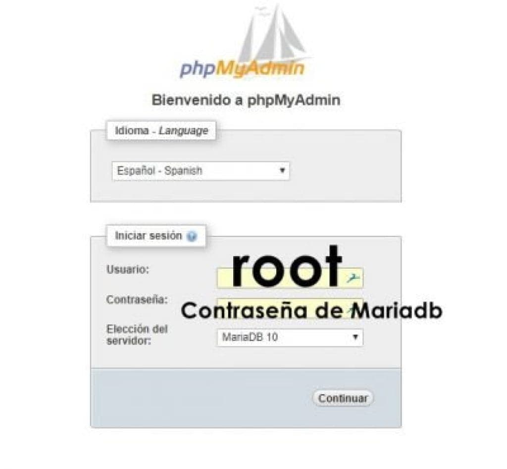 Acceso phpMyAdmin