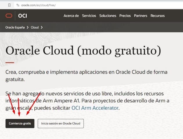 Interfaz de Oracle Cloud