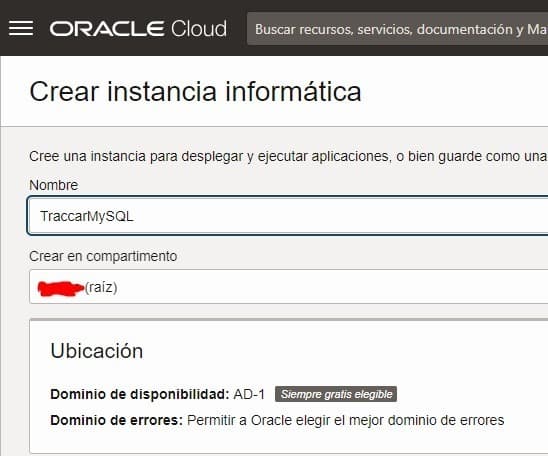 Nombre de la instancia