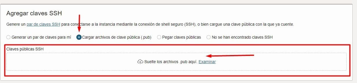 Cargar clave .pub
