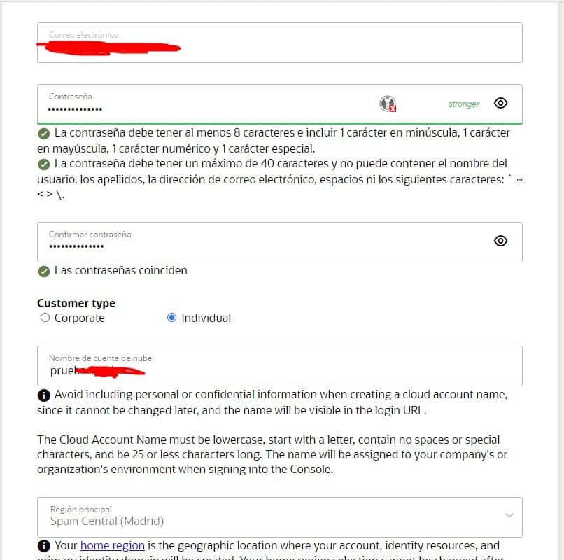 Detalles de la cuenta
