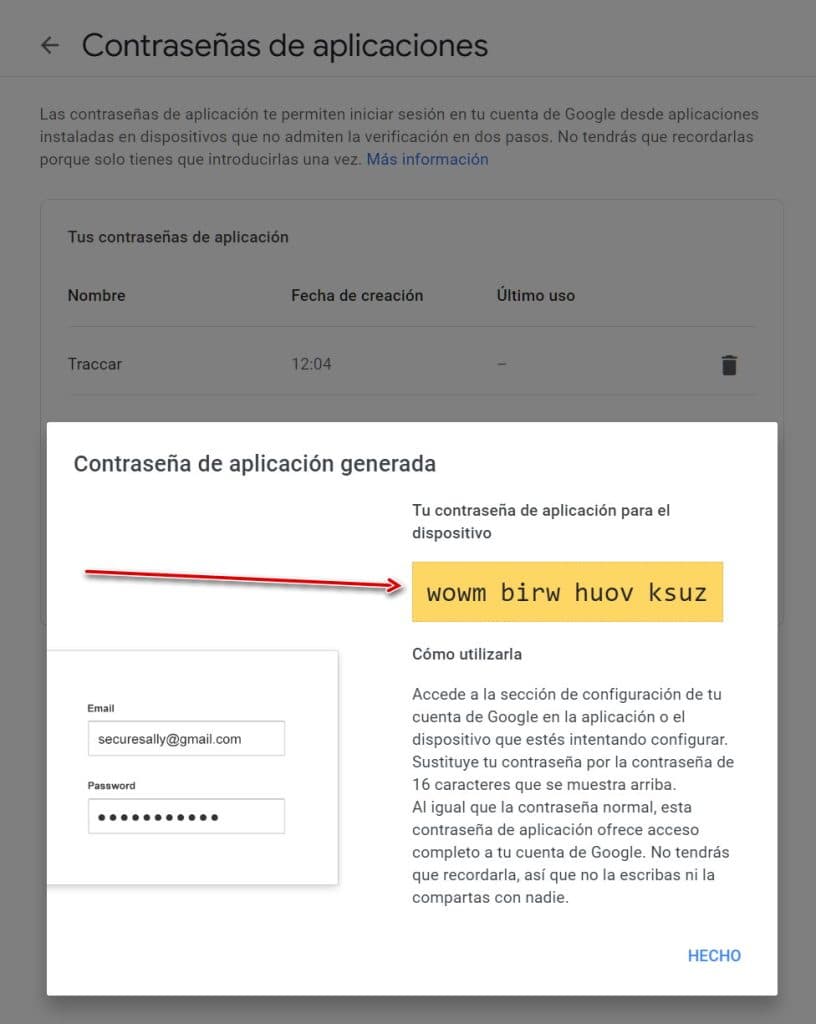 Contraseña de aplicación de Google