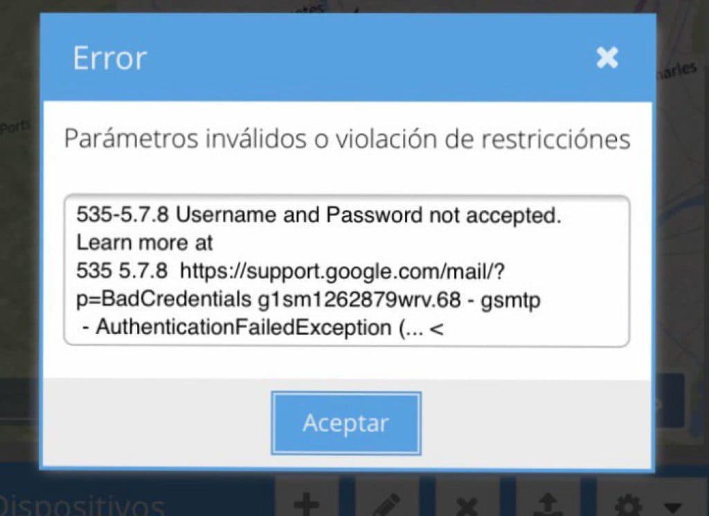 Error SMTP 535