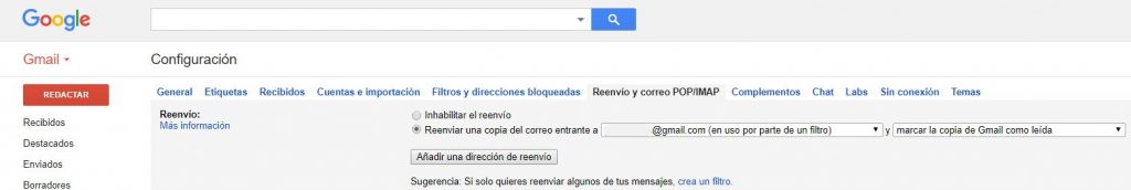 Añadir dirección de reenvío en Gmail