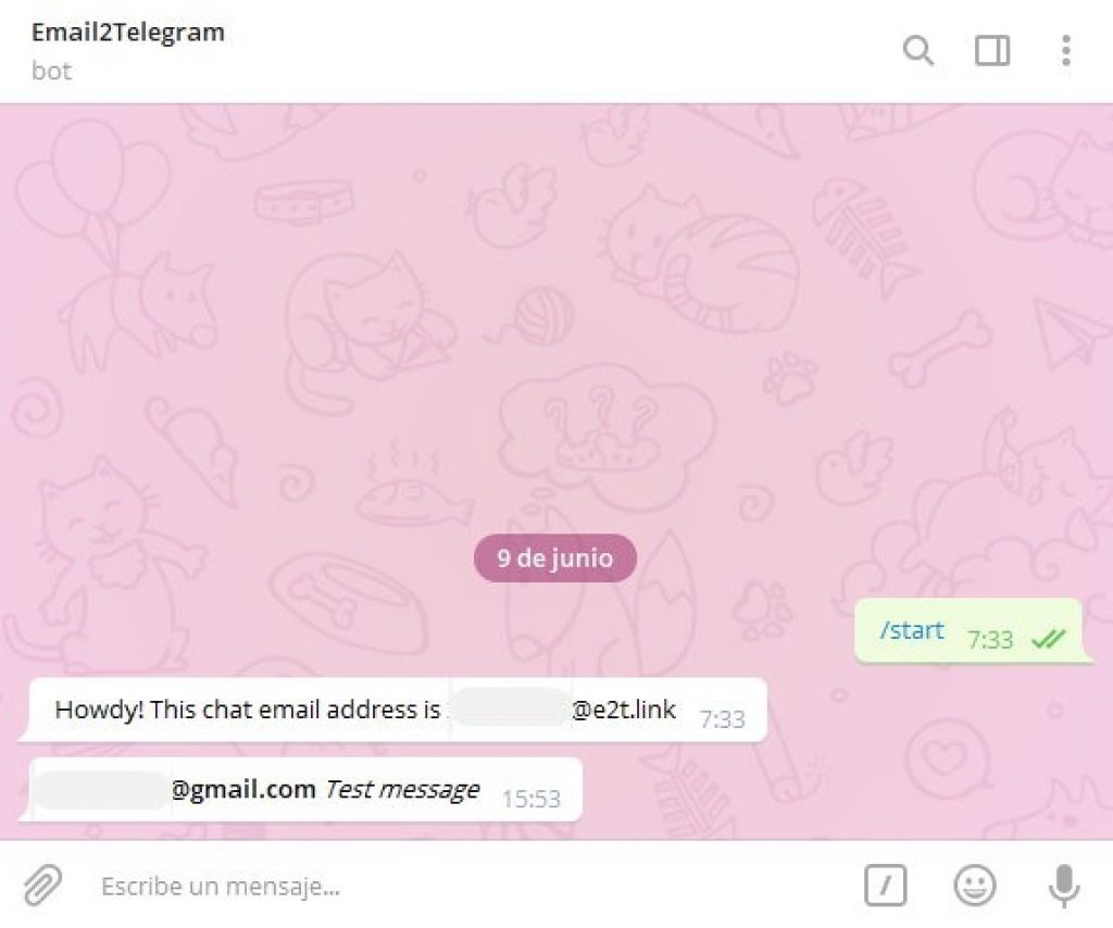 Notificación recibida en Telegram