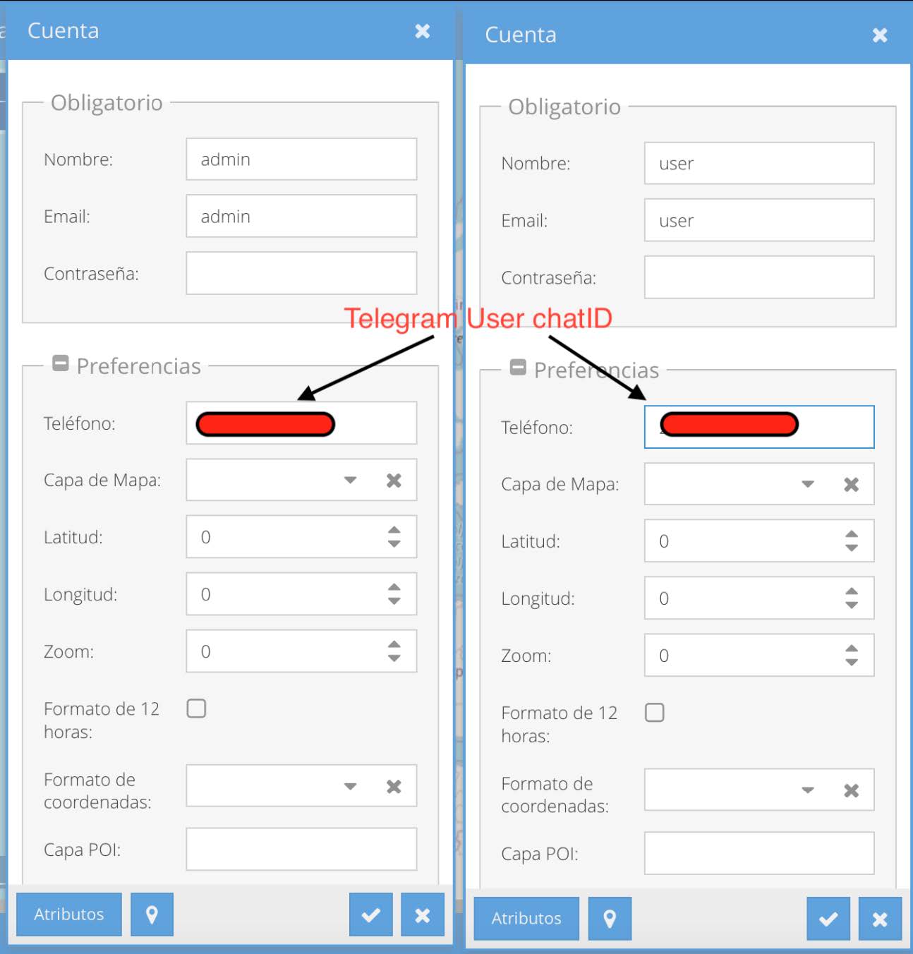 Configuración de teléfono en Cuenta
